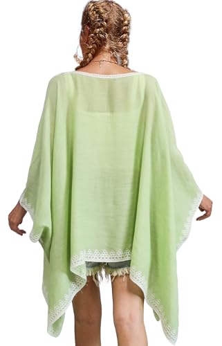 Miaikvs Women's Pullover Shawl with Embroidered Collar Poncho Blouse Top Cover Up for Spring and Summer(Cyan) - Image 2