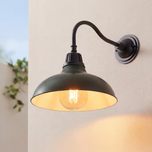 Image of JONATHAN Y Aurora 12.25 inch Matte Green and Black Metal Gooseneck Barn Sconce