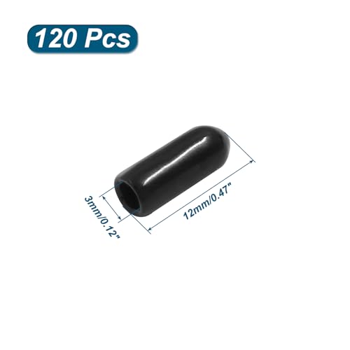 Image of 120 Pcs 3mm (1 /8 inch) Rubber End Caps Bolt Screw Protector, Black | PVC Flexible Impact Absorbing, Prevents Scuffs Dust Rust, Fits 3-3.5mm Round Tube Threads, Indoor Outdoor Use