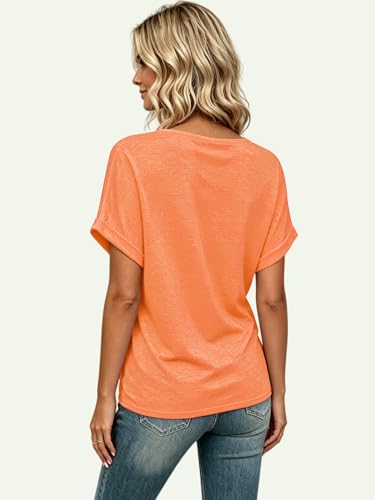 Image of T Shirts Short Sleeve V Neck Tees Womens Tops Beach Vacation Fashion Clothes 2026 Casual Summer Spring Fall Outfits