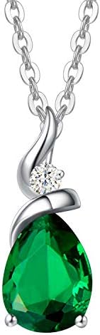 FANCIME Emerald Necklace 14K Solid White Gold Pear Shaped Teardrop Pendant May Birthstone Jewelry Birthday Gifts for Mom Women, Sterling Silver Chain 16" + 2" Extender
