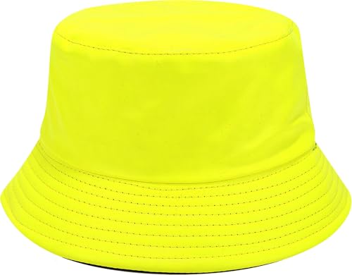 Joylife Chapeau bob métallique tendance unisexe réversible pliable, Cuir PU jaune fluo, One Size-L