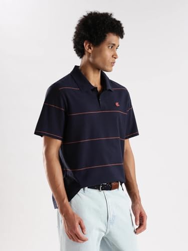 Image of Striped Relaxed Fit Cotton Polo T-Shirt