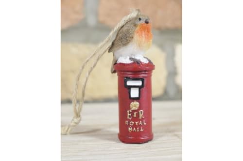 Christmas Bauble, Robin on Post Box Bauble, Traditonal Christmas Decorations, Xmas Tree Bird Robin Vintage Style Ornament, Red Post Box Figurine