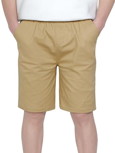 CAMLAKEE Shorts de chino elástico para meninos, uniforme escolar, juvenil, Caqui, 13-14 Anos