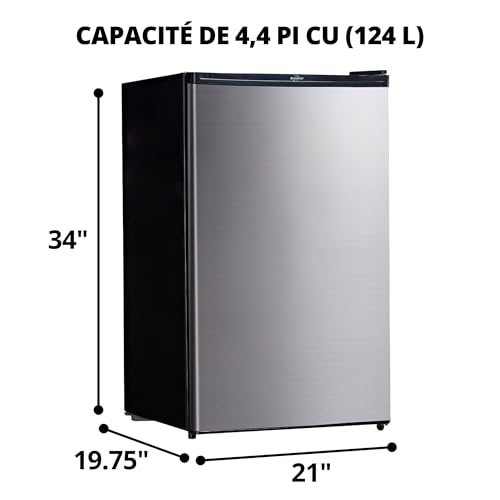 Koolatron Stainless Steel Compact Fridge with Freezer, 4.4 cu ft (124L), Silver and Black, Flat Back, Reversible Door, for Snacks, Frozen Meals, Beverages, Beer, Den, Dorm, Office, Rec Room, Home Bar by Koolatron - Image 3