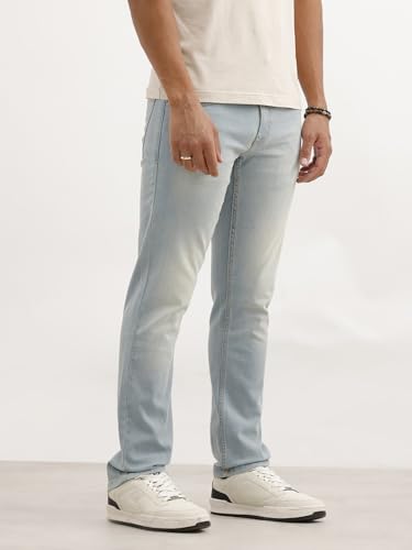 Image of WROGN Men's Stretch Denim Jeans | Straight Fit | Casual Style | Mid Rise