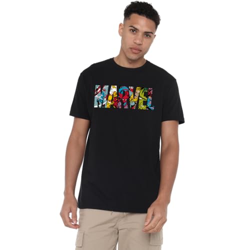 Marvel T-Shirt avec Logo Comic Strip pour Homme, Noir, Taille XXL UK