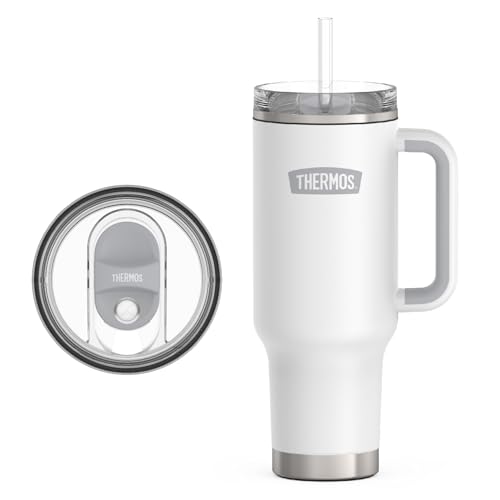 Image of THERMOS 40 oz Stainless Steel Cupholder Mug w /Straw - White