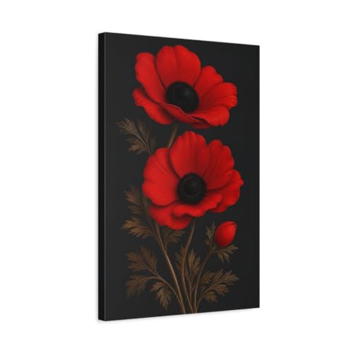 Tableau anemone rouge et noir impression sur toile 40x60 cm pour decoration salon