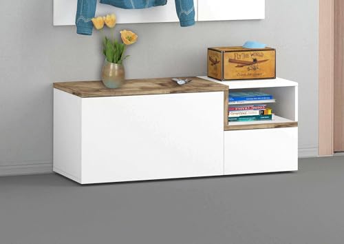 Dmora - Meuble d'entrée Flavio, entrée multifonction moderne, casier polyvalent pour hall d'entrée, 100% Made in Italy, 120x40h54 cm, blanc brillant et érable