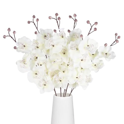 INSUNSIX 6PCS White Faux Orchids 30.3’’ Orchids Artificial Flowers Fake