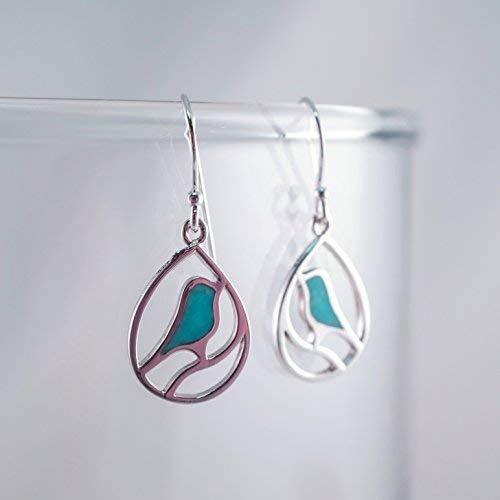 Boma Jewelry Sterling Silver Turquoise Bird Teardrop Inlay Earrings #TOP2
