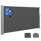 SONGMICS Seitenmarkise mit Stahl-Kasten, rostbeständig, ausziehbar, 180 x 400 cm, Windschutz, Sonnenschutz, Blickdicht, Seitenrollo, für Balkon, Terrasse, Garten, anthrazit GSA584G01