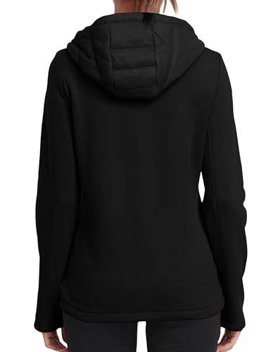 Image of MoFiz Womens Fleece Lined Softshell Jacket Hooded Lightweight Insulated Puffer Hybrid Down Jacket Full Zip Running Coat