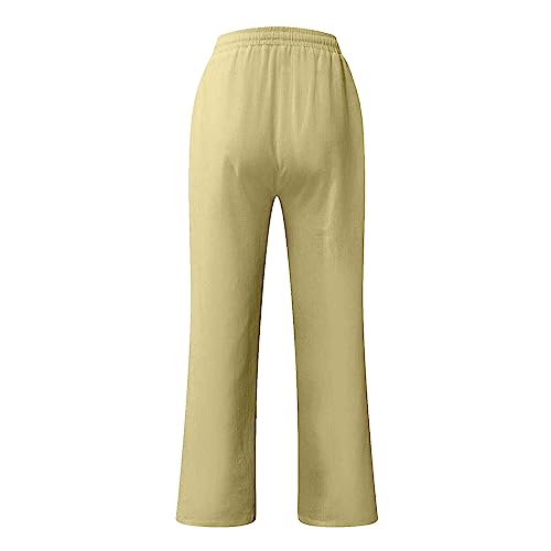 WENKOMG1 Mens Cotton Linen Pants,Wide Leg Drawstring Closure Pull On Trousers Loose Fit Baggy Lounge Wide Leg Bottoms3