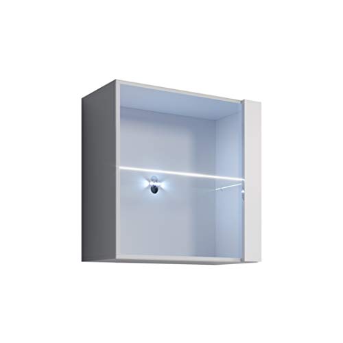 MB Muebles Bonitos | Vitrina Colgante con 1 Estante | Luz LED | Ancho 60 x Alto 60 x Profundo 30 cm | Color Blanco | Mueble de salón | Modelo Aitana Q1L