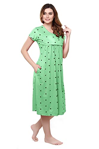 Image of TIGYWIGY Women's Cotton Printed Knee Length Maternity /Feeding /Nursing Nighty