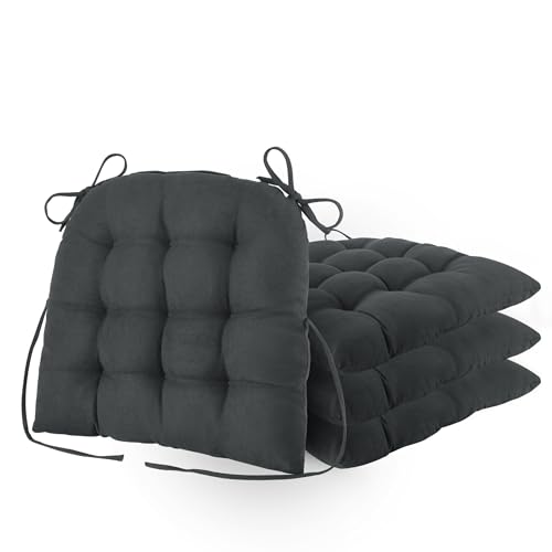 FlyGulls Non Slip Chair Cushions for Dining Chairs Thick Kitchen Chair Pads with Ties Tufted Dining Chair Cushions Set of 4 (Dark Grey) - Cosy Home Interiors FlyGulls Non Slip Chair Cushions for Dining Chairs Thick Kitchen Chair Pads with Ties Tufted Dining Chair Cushions Set of 4 (Dark Grey)