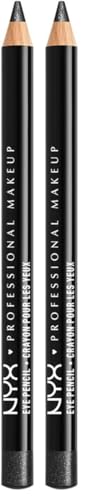 Image of NYX Professional Makeup Slim Eye Pencil, Creamy Long-Wearing Eyeliner with Bleed-Resistant Formula, Precise Sharpenable Tip for Defined Eye Looks, Shade: 940 Black Shimmer (Pack of 2)