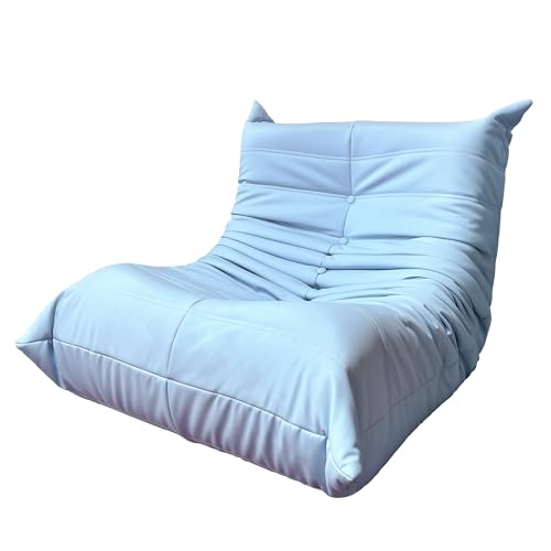 Eiury Fireside L-Shaped Bean Bag Chair, Soft Faux-Leather Lazy Floor Sofa, Blue