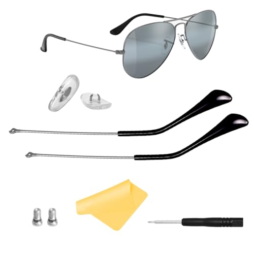 HiCycle2 Compatible Replacement Temple Arms and Nose Pads for Aviator RB3025 RB3016 RB3030 Sunglasses with Screw Screwdriver (Gunmetal Temple & Black Tips)
