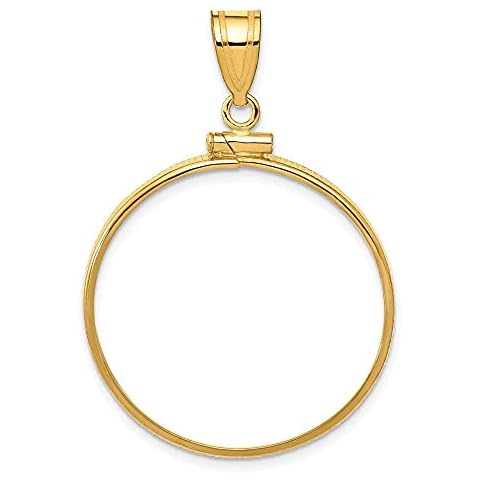 Roy Rose Jewelry Gold Coin Mounting | 1/2 oz. American Eagle, Old US $10 Liberty or Indian | 27mm | Screw Top | Plain Reeded Edge and Diamond-cut Coin Bezel Pendant Frames | Solid 14K Gold Cover