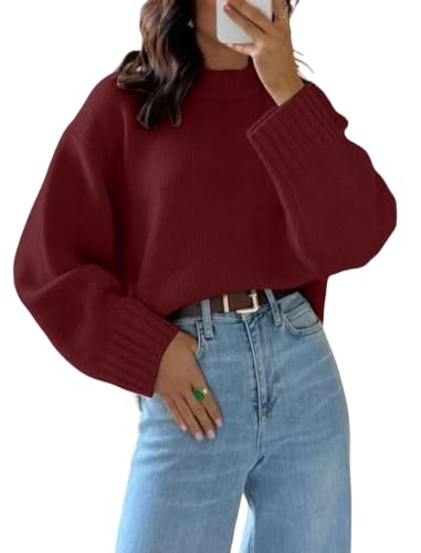 Image of ZAFUL Crew Neck Cozy Long Sleeves Casual Knit Pullover Sweater for Women | Classic Vintage American Style, Ribbed Collar and Cuff, Relaxed Fit, Cozy Chunky Knitwear Jumper