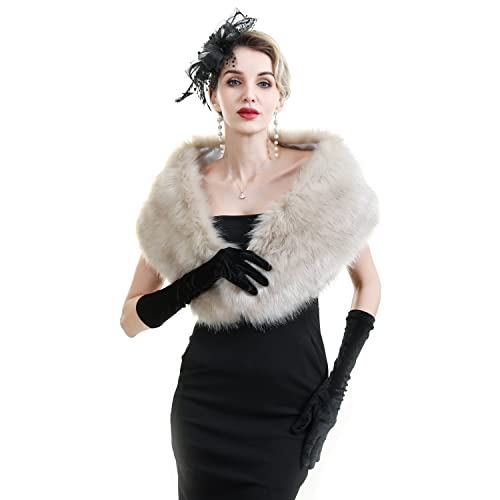Faux Fur Shawl for Women Party Fake Fur Collar Scarf Bridal Wedding Wrap Fluffy Shrug Stole Evening Winter Coat3