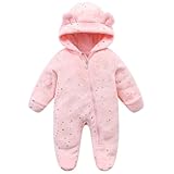 BRONG Pasgeboren fleece rompertje winterrompertje baby met capuchon overall ritssluiting aan de voeten flanel pyjama voor 0-12 maanden, Roze, 0-3 Maanden