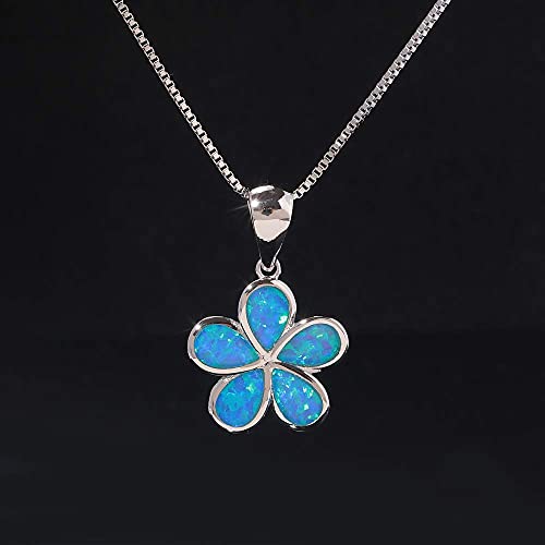 Cinily Flower Pendant Necklace For Women Girls Blue Opal Sterling Silver Plated Hawaiian Plumeria Flower Jewelry Gift #TOP3