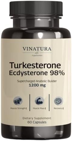 Turkesterone Ecdysterone 98% 1200mg, Enhanced with L-Citrulline L-Arginine Complex *USA Made & Tested* Muscle Recovery, Strength (60 Capsules)