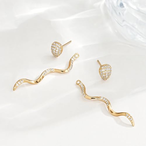 FETTERO Gold Stud Earrings for Women, 14K Gold Plated Hypoallergenic Earrings, Dainty Animal Snake Earring | Cartilage Piercing Jewelry | Gold Earrings for Women