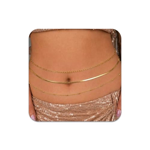 Image of VAMA FASHIONS 18K Gold Plated Belly Chain Anti Tarnish Adjustable Waist Hip Belt Beads Herringbone Saree Kamarbandh Beach Body Chain Combo Jewelry for Women & Girls