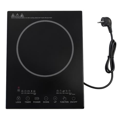 Worshow Piano cottura in ceramica 3500 W, piano cottura portatile con 4 modalità, 9 livelli di potenza, piano cottura in vetroceramica, 1 piastra con controllo touch, timer 0-3 ore, protezione da