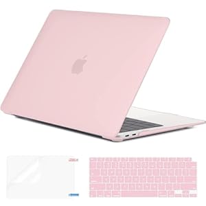 EooCoo Hard Case Compatible with MacBook Air 13.3 inch M1 Chip 2021-2018 with Retina Display, Air 13.3 inch Plastic Protective Case + Transparant Keyboard Cover + Screen Protector, Cute Pink