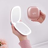 Compact LED Magnifying Travel Makeup-Mirror - 4 inches 1X/10X Magnification Small Hand Pocket Dimmab