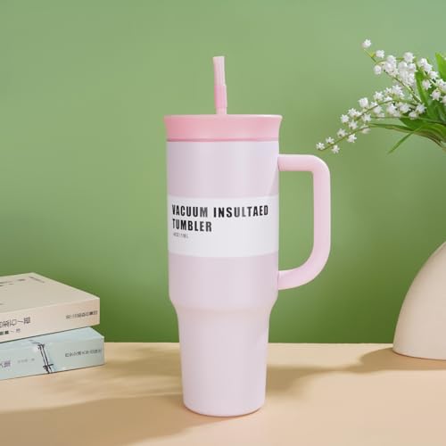 Image of HomeCloud 1200ml Insulated Coffee Tumbler with Lid - Double Wall Travel Mug for Hot & Cold Drinks, Leak-Proof, Durable, Portable, Stylish Stainless Steel Design (Pink with Pink Lid)