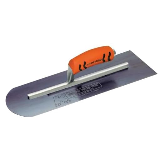 Kraft Tool CF285BPF Blue Steel Round End-Square Back Cement Trowel with ProForm Handle, 16 x 4-Inch