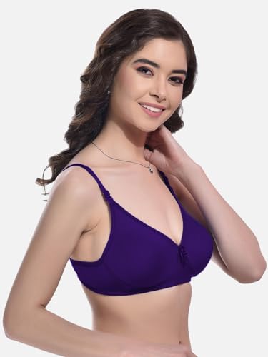 Image of FIMS - Fashion is my style Women Cotton Blend Non-Padded Bra Non-Wired Mould Seamless Cup Solid Bras Cup-B Pack of 1, Multicolor