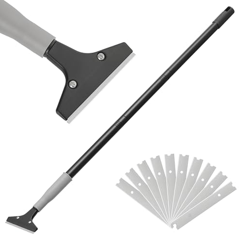 Heavy Duty 4-inch Razor Blade Floor Scraper 50 Inch Long-Handle Cleaning Glass Wall Scraper with 10 Blades Painting Stripping Tools Tile Floors Walls