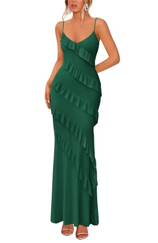 BTFBM Summer Dresses for Women 2026 Spaghetti Strap Bodcyon Solid Cocktail Wedding Guest Dress Summer Fashion Clothing (Dark Green,Small)