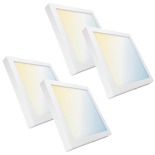 LED ATOMANT Pack 4x Plafon LED Cuadrado Superficie 30x30cm 24W, CCT (Selector de Color Blanco Calido, Neutro y Frio), 2200 lumenes, Driver incluido
