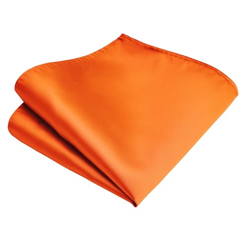 Branduce Bright Orange Pocket Square for Men Plain Silk...