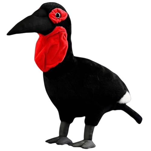 POPOTATO Realistic 16.5'' Black Ground Hornbill Stuffed Animal - Large Red-Faced Ground Hornbill Plush Pillow Birthday Gifts