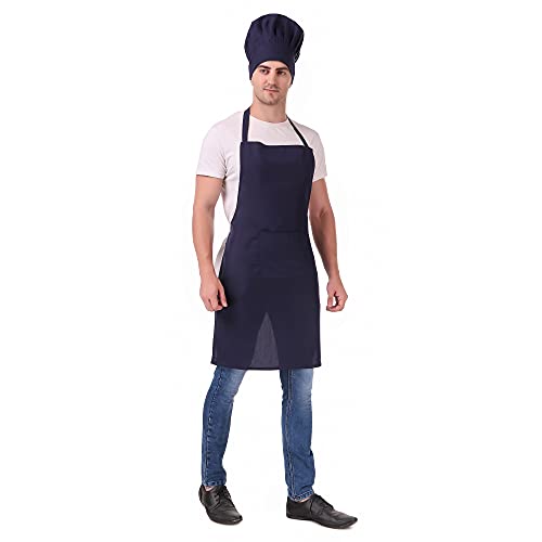 Image of KODENIPR CLUB Kitchen Apron With Cap Set for Women /Men Chef (Navy-Blue)