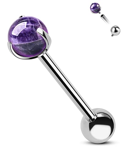 CM Crareesi Mania Piercing de langue G23 en titane massif 14 g Améthyste Bijoux de piercing de langue à filetage interne en acrylique hypoallergénique œil...