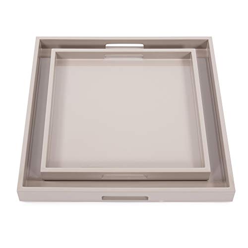 Howard Elliott Collection Premium Wooden Serving Tray with Handle, Glossy Taupe Finish Decorative Square Wood Tray Set Platters for Ottoman, Breakfast, Parties, Weddings, 20 x 20 Inch by Howard Elliott Collection - Image 2