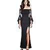 VFSHOW Womens Floral Lace Off Shoulder Bell Sleeve Formal Party Maxi Dress 1810 BLK L