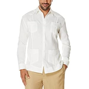 Cubavera Men’s Regular 100% Linen Four-Pocket Long Sleeve Button Down Guayabera Shirt (Size Small-5X Big & Tall), Bright White, Small